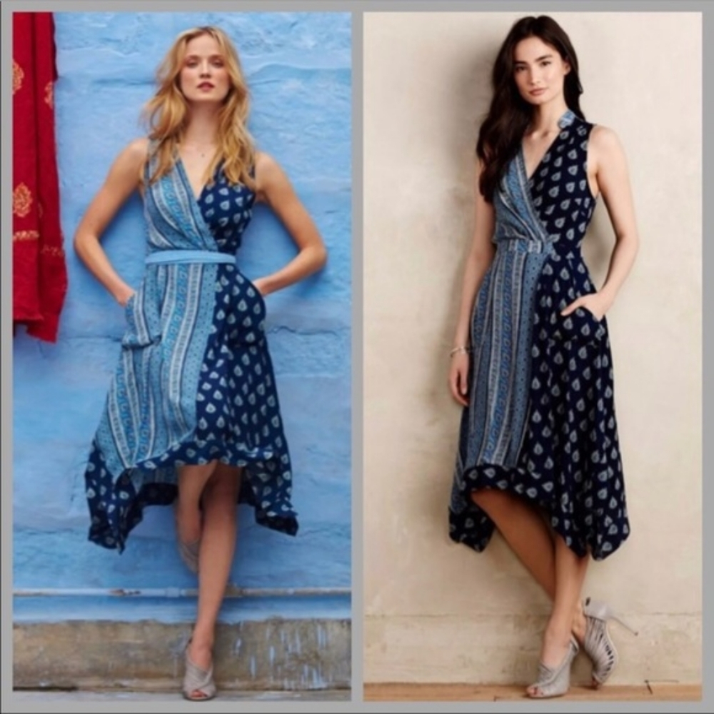 Anthropologie Eclipsed Faux Wrap Dress Pockets 4